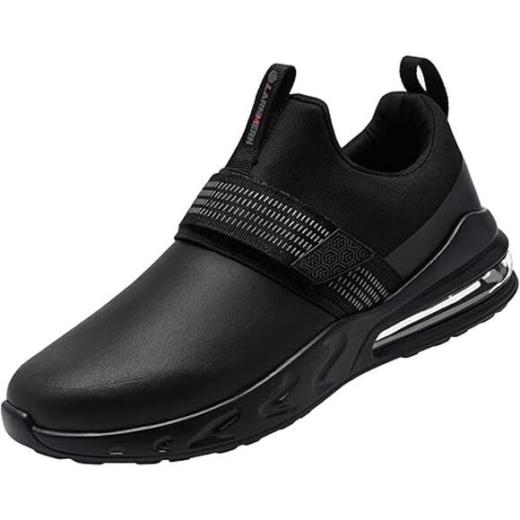 Larnmern Mens 8.5W Wide Black Hook Loop Non Slip Work Air Cushion Work Shoes - Picture 1 of 7